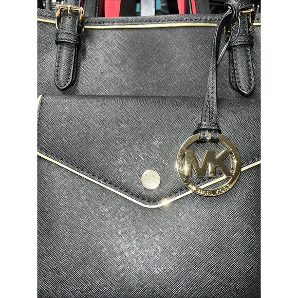 Michael Kors Black Handbag Tote Frame Jet Set Saffiano Leather Medium NWT - Picture 3 of 8